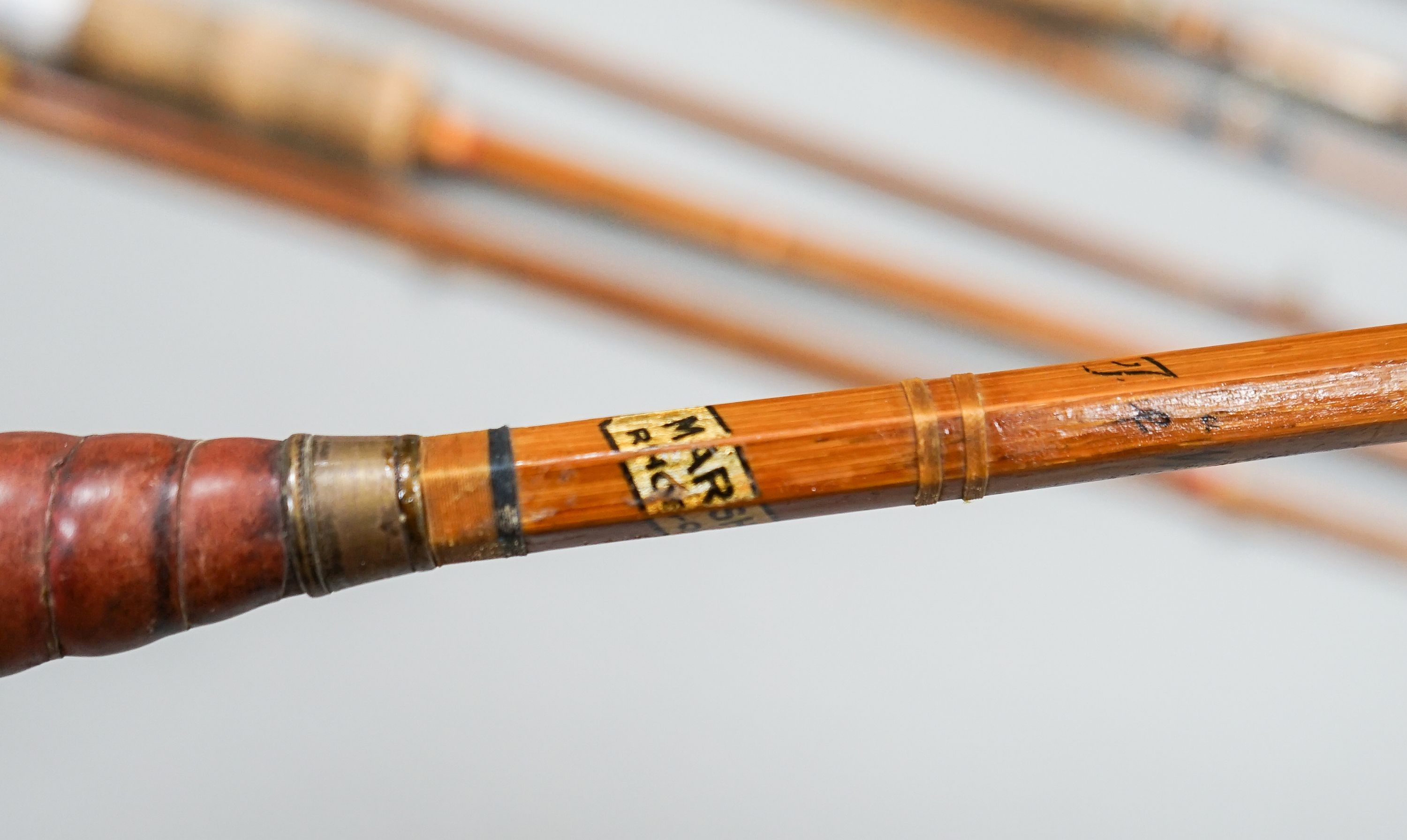 A collection of mixed split cane fishing rods, Les Compton, Elasticane, Carton-James and another (4)